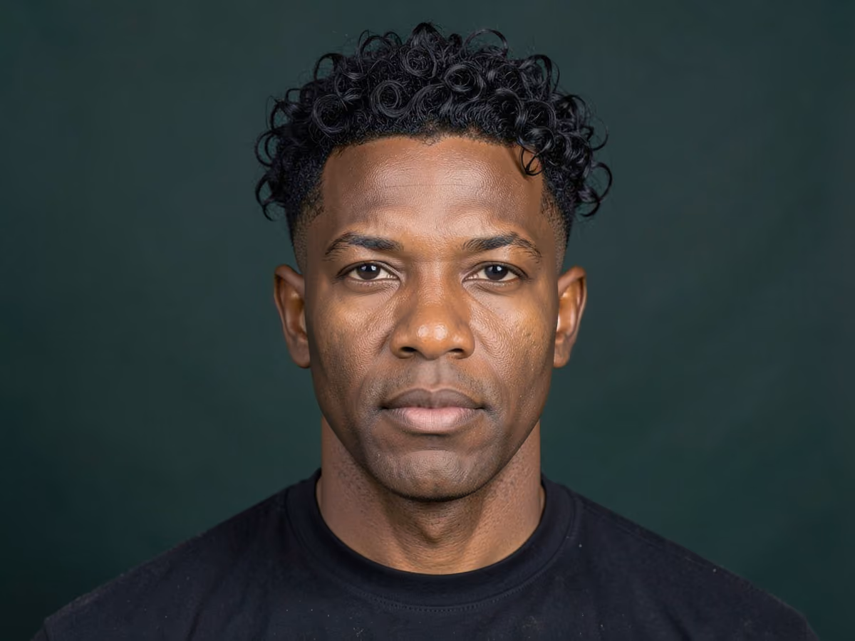 Man with a coily sponge spikes haircut