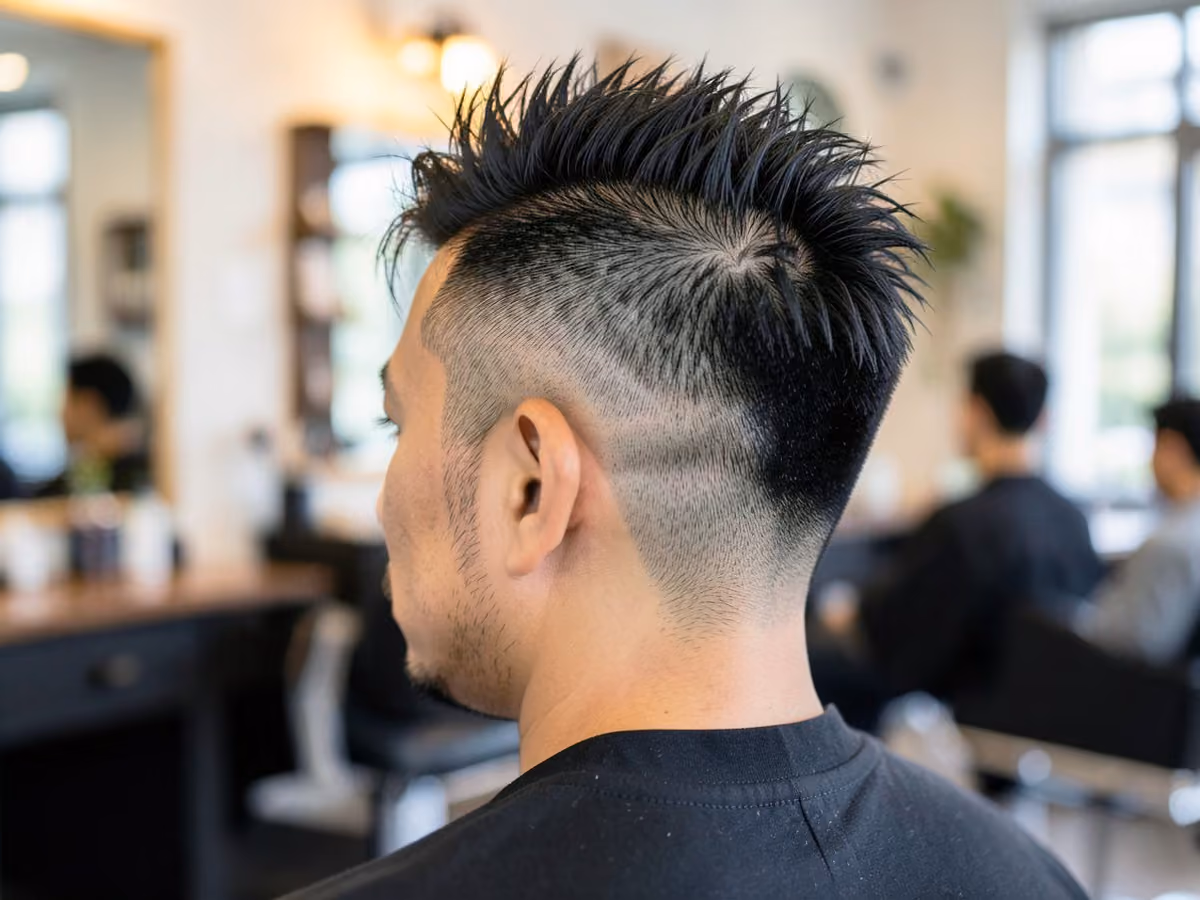 Man with a spiky comb over haircut