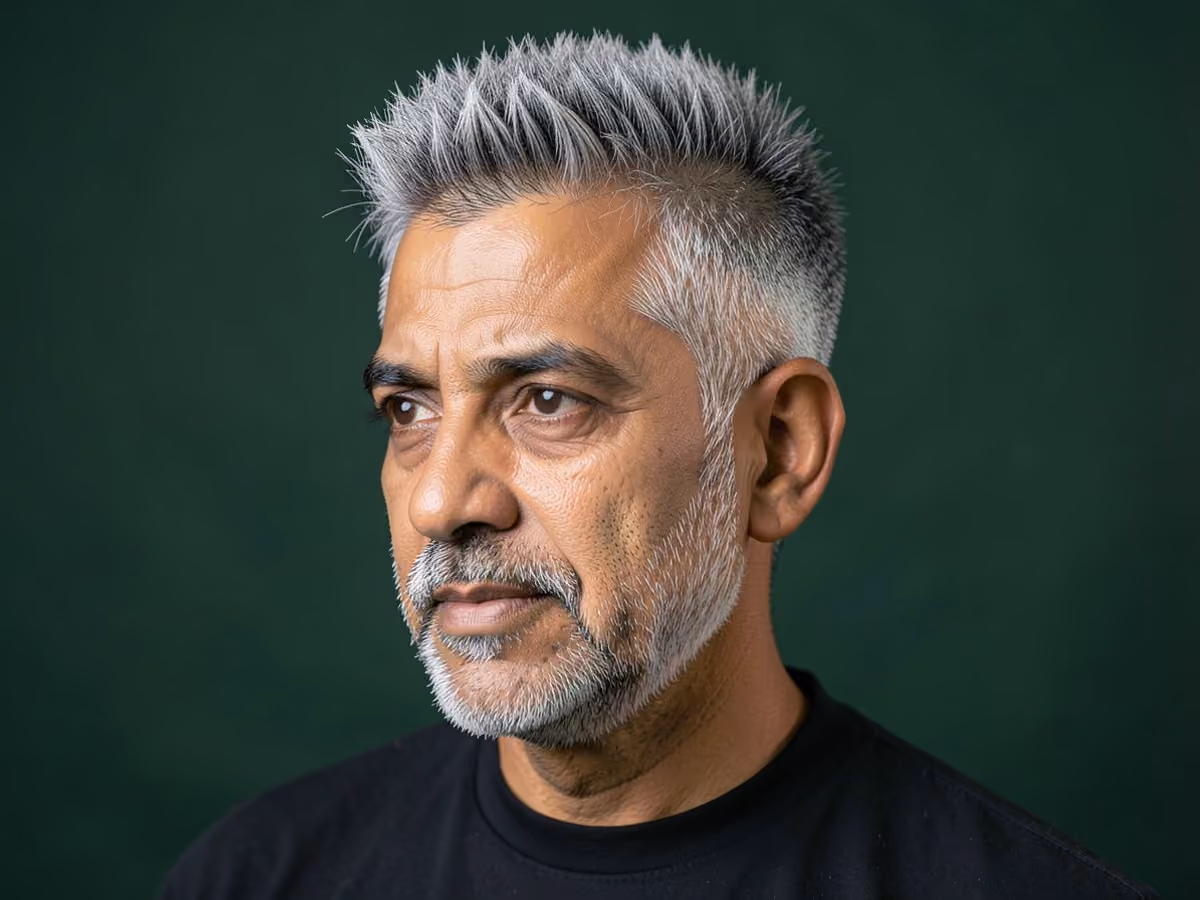 Man with a spiky hair with low fade