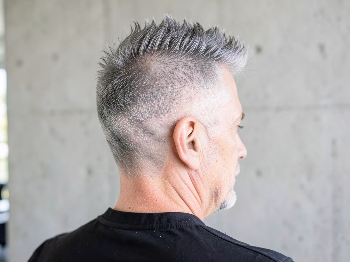 Man with a spiky hair with mid fade