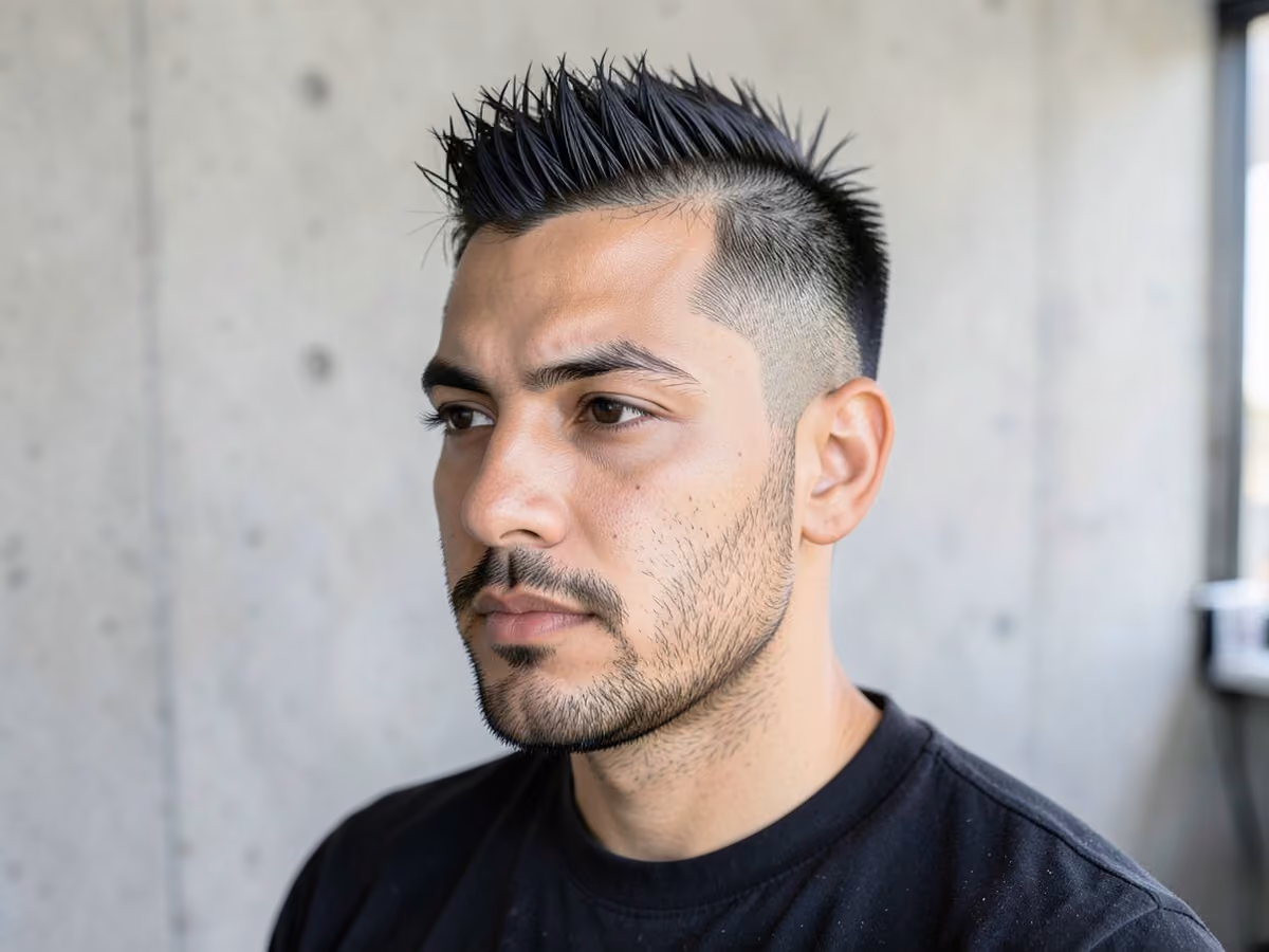 Man with a spiky hair with stubble