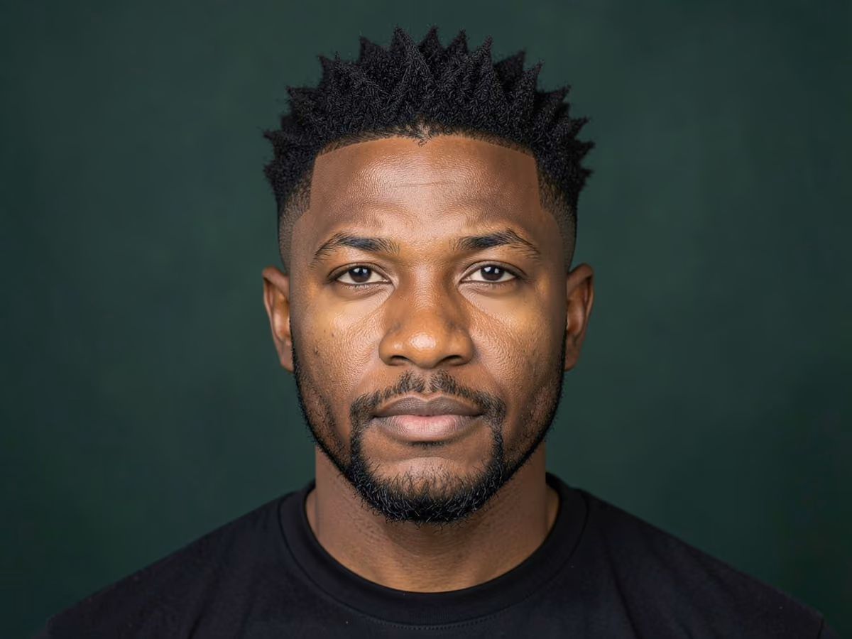 Man with a spiky hair with temple fade