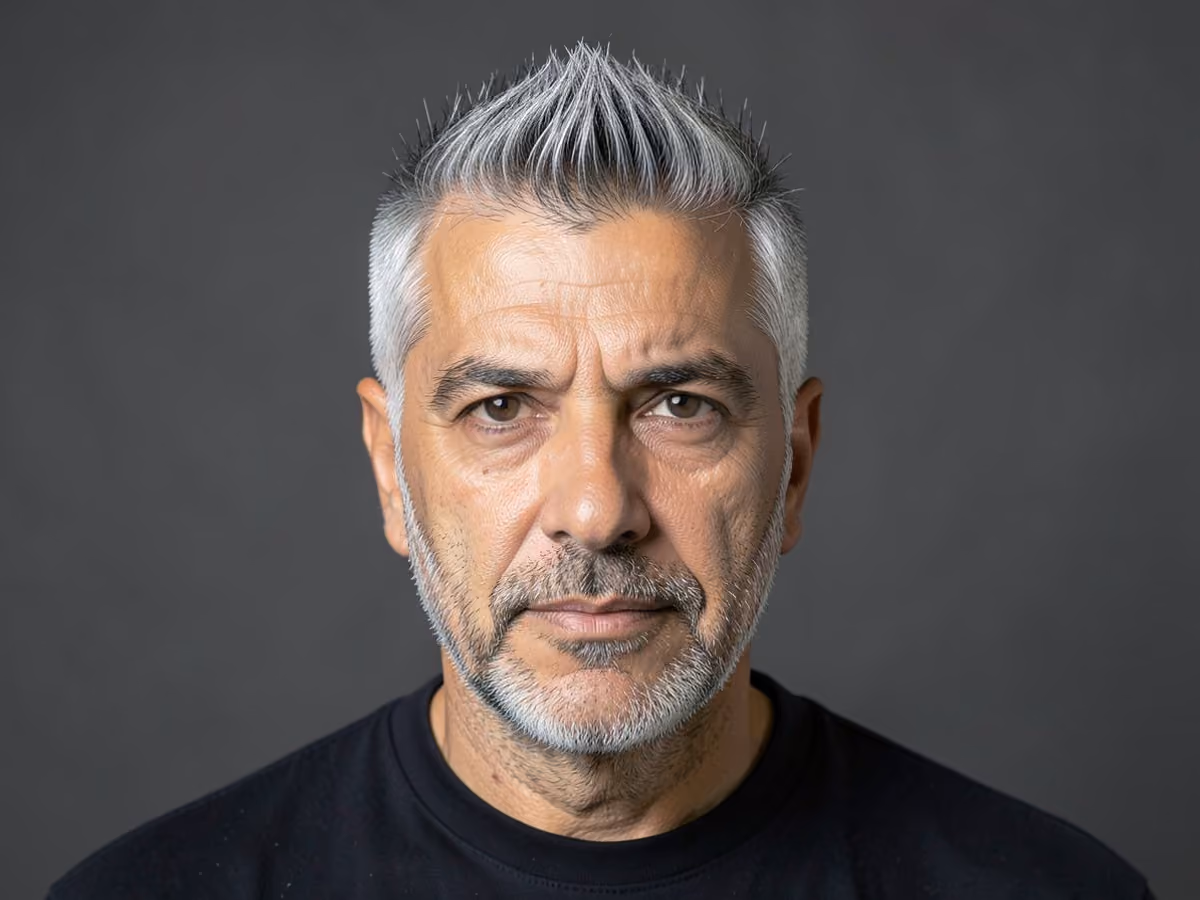 Man with a spiky ivy league haircut