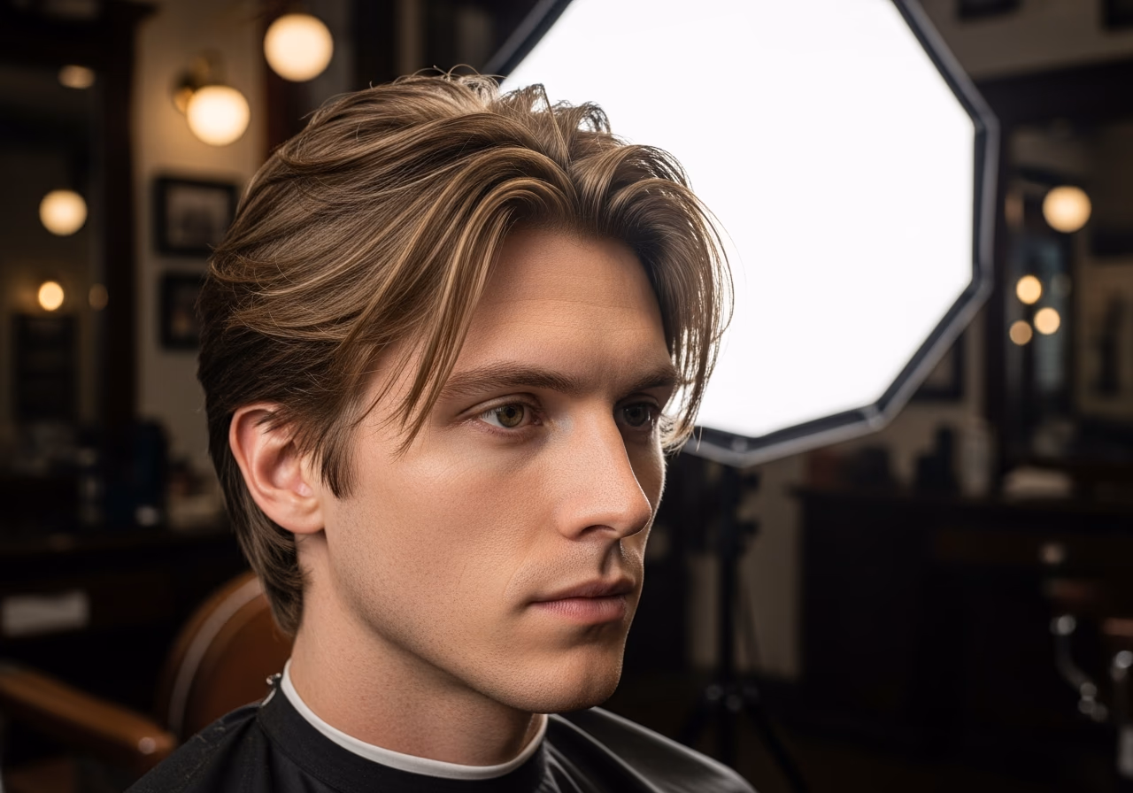 Feathered Layers hairstyle for men 2026 — haircuts for square faces variation, best for square faces + straight hair, modern barbering by Master Stylist Jessica Hamilton