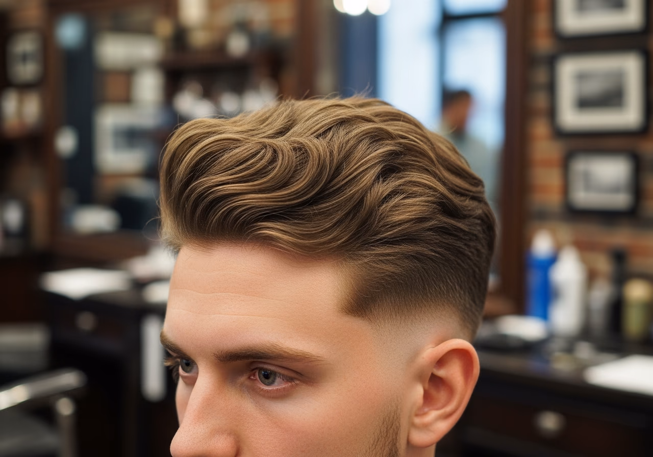 Fluffy Volume Cut hairstyle for men 2026 — haircuts for square faces variation, best for square faces + fine or thin hair, modern barbering by Master Stylist Jessica Hamilton