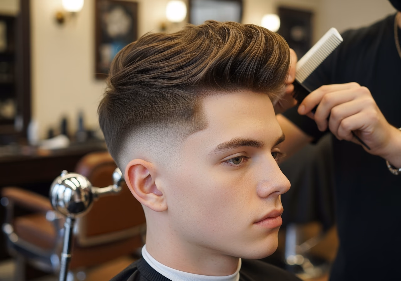 Korean Two-Block hairstyle for men 2026 — haircuts for square faces variation, best for square faces + straight or wavy hair, modern barbering by Master Stylist Jessica Hamilton