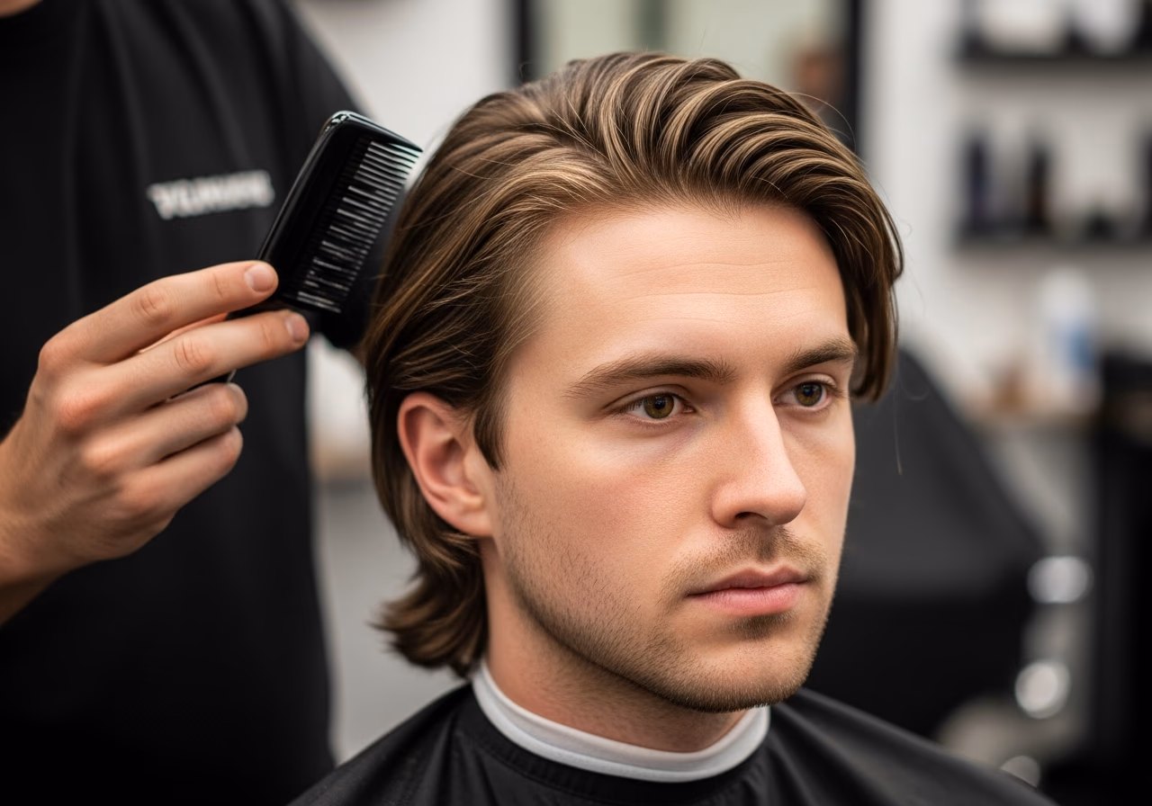 Layered Flow hairstyle for men 2026 — haircuts for square faces variation, best for square faces + wavy hair, modern barbering by Master Stylist Jessica Hamilton