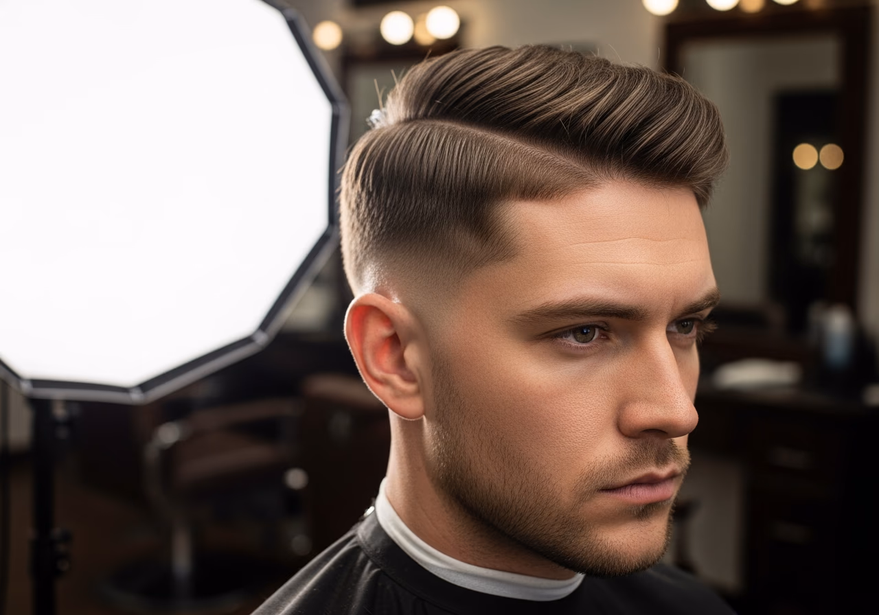 Medium Hard Part hairstyle for men 2026 — haircuts for square faces variation, best for square faces + straight hair, modern barbering by Master Stylist Jessica Hamilton
