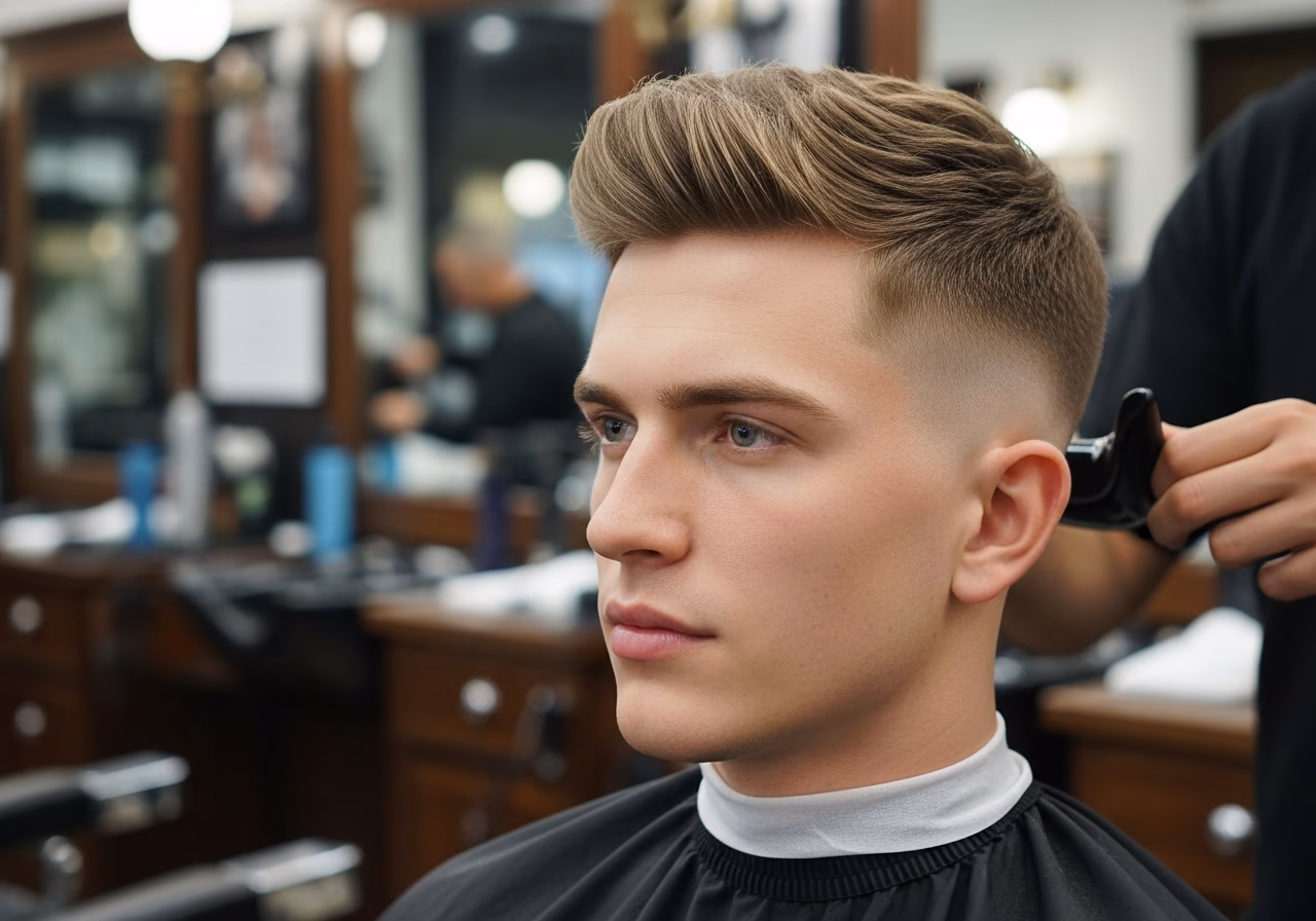 Modern Crew with Texture hairstyle for men 2026 — haircuts for square faces variation, best for square faces + straight hair, modern barbering by Master Stylist Jessica Hamilton