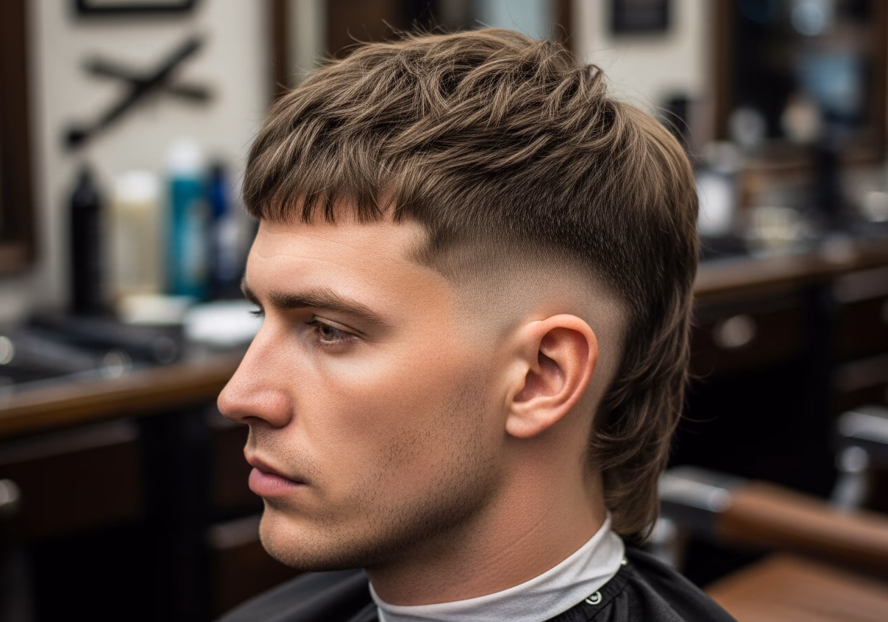 Modern Mullet hairstyle for men 2026 — haircuts for square faces variation, best for square faces + straight or wavy hair, modern barbering by Master Stylist Jessica Hamilton