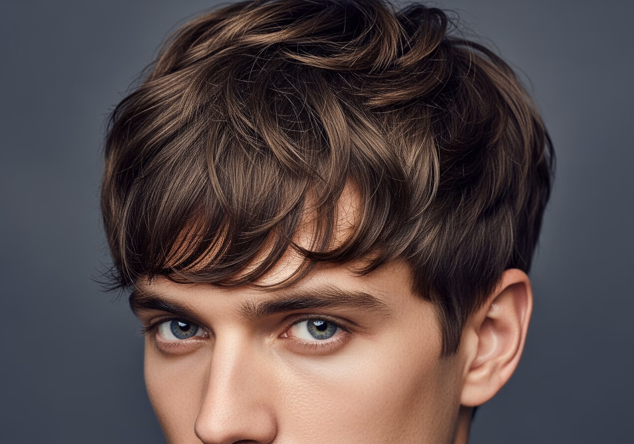 Shaggy Layers hairstyle for men 2026 — haircuts for square faces variation, best for square faces + wavy or thick hair, modern barbering by Master Stylist Jessica Hamilton