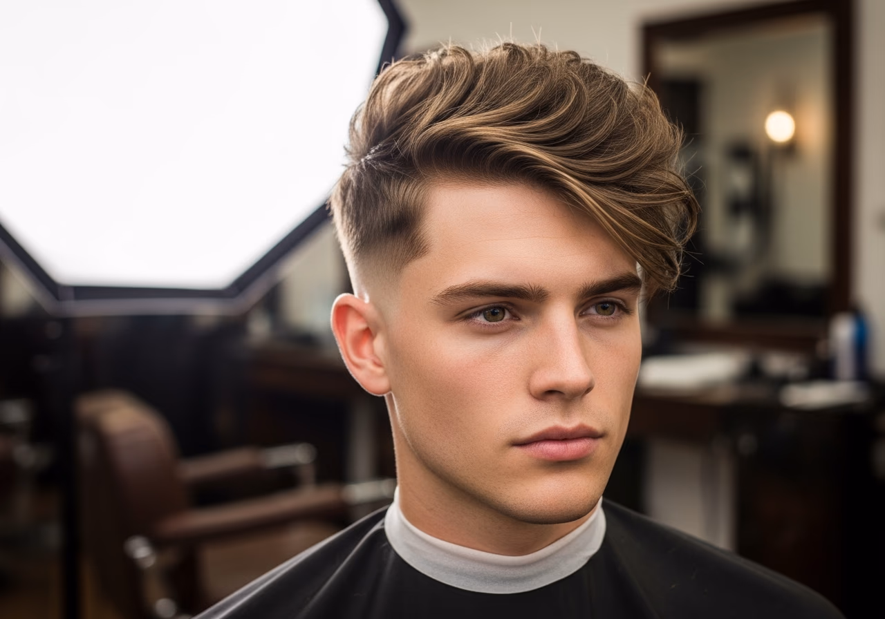 Textured Side Swept hairstyle for men 2026 — haircuts for square faces variation, best for square faces + wavy hair, modern barbering by Master Stylist Jessica Hamilton