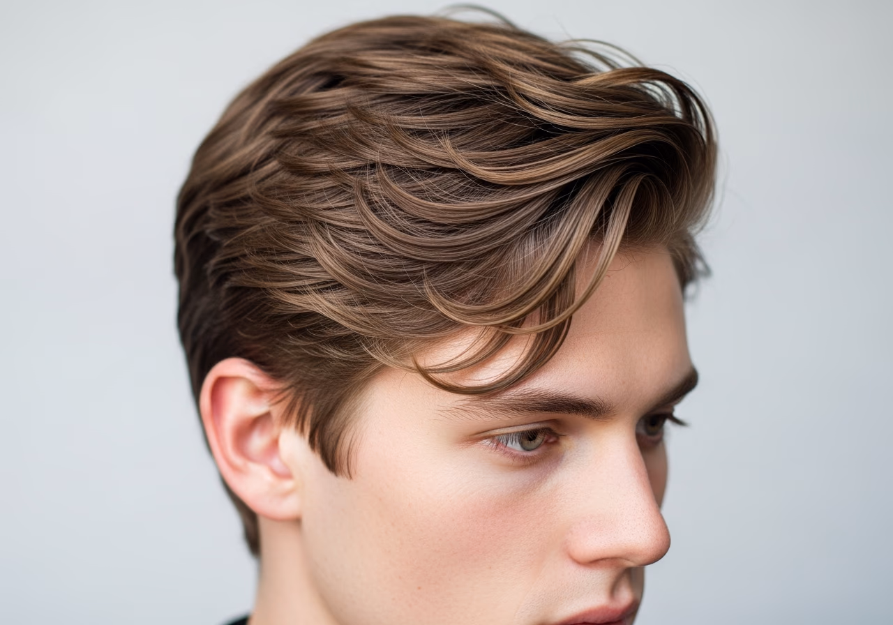 Wavy Mop hairstyle for men 2026 — haircuts for square faces variation, best for square faces + wavy hair, modern barbering by Master Stylist Jessica Hamilton
