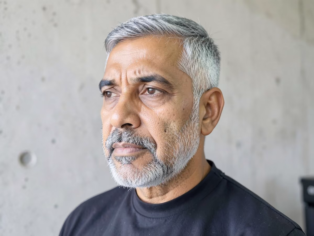 Man with a gray stubble beard haircut