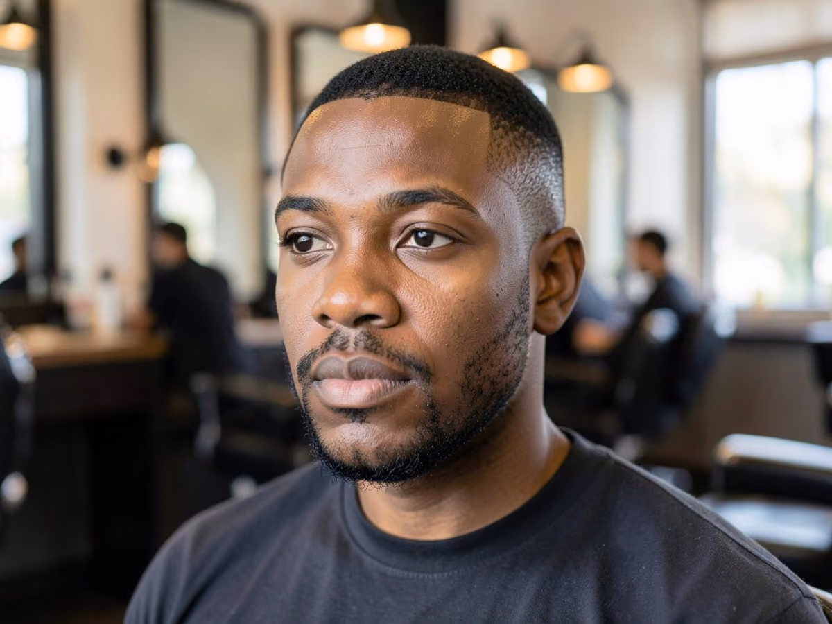 Man with a stubble for round face haircut