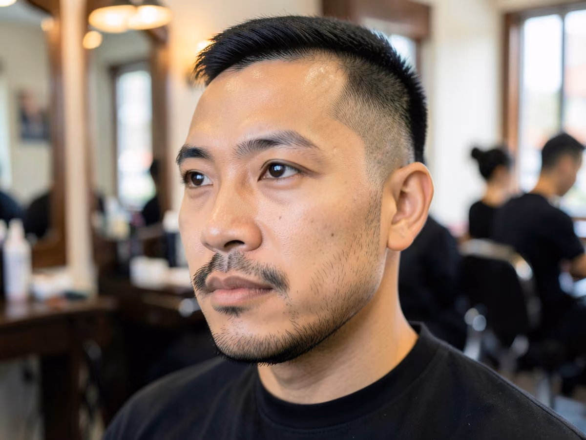Man with a stubble with clean neckline haircut