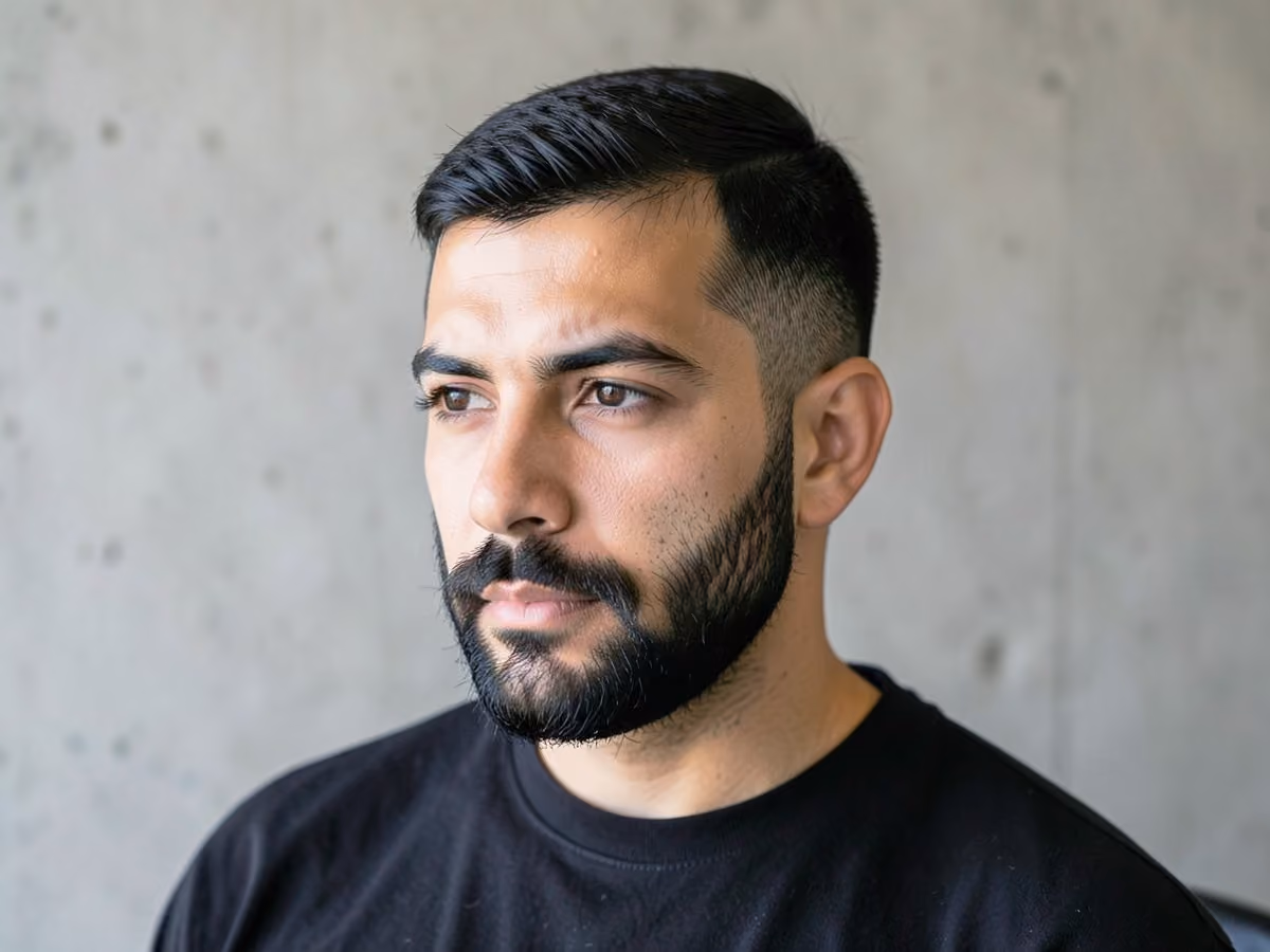 Man with a short caesar for summer haircut