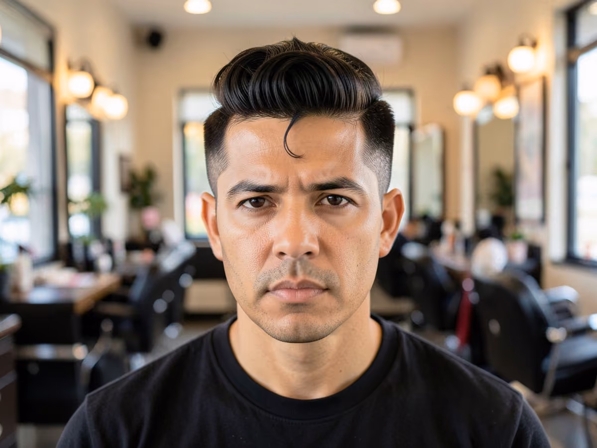 Man with a superman spit curl pompadour