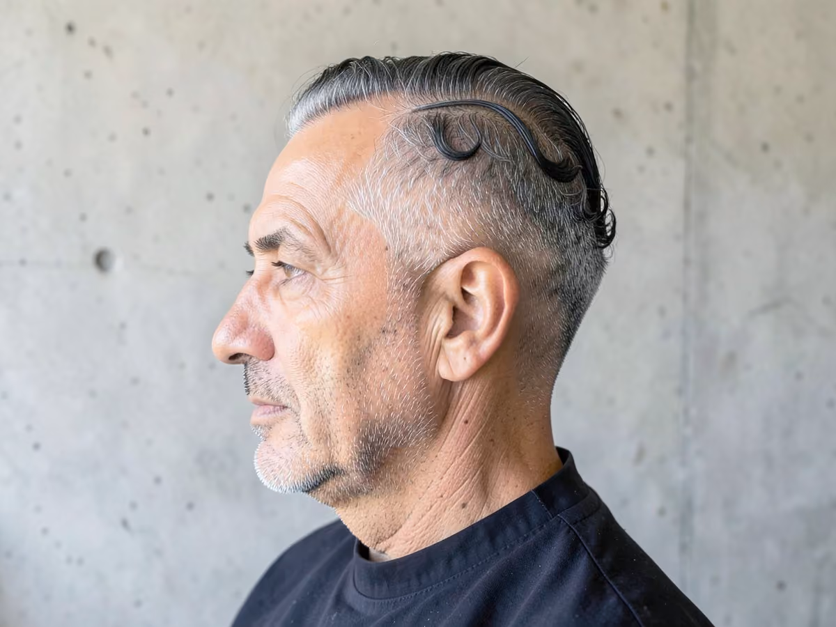 Man with a thin hair superman curl
