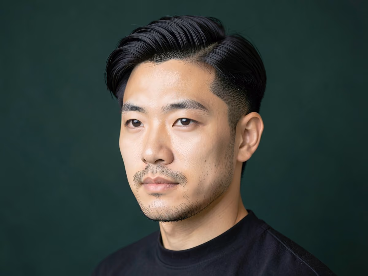 Man with an asian surfer hair