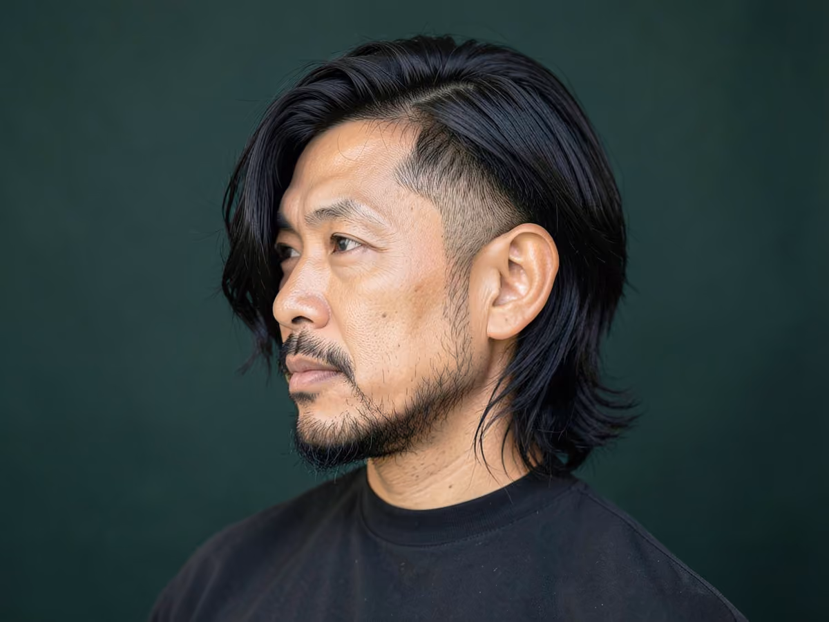 Man with a chin-length surfer hair