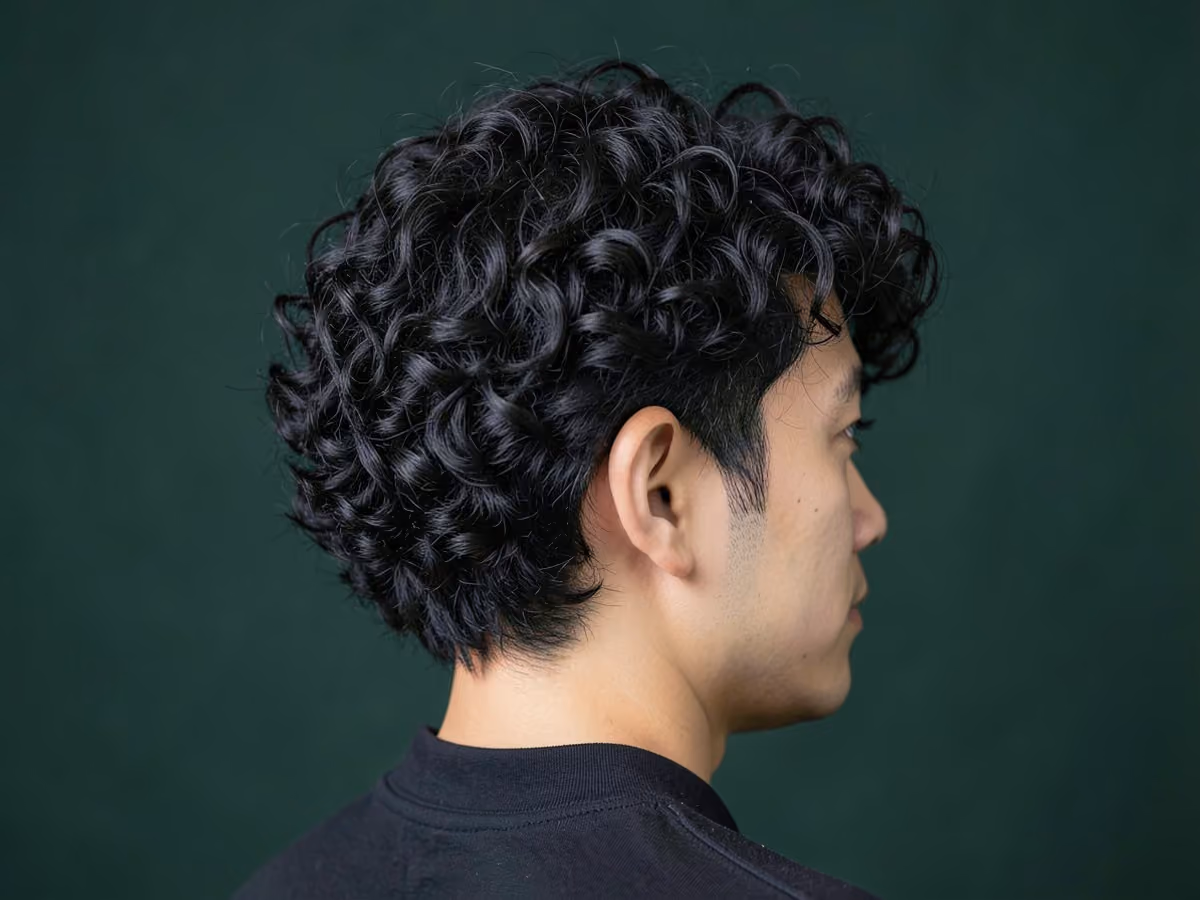 Man with a curly surfer hair