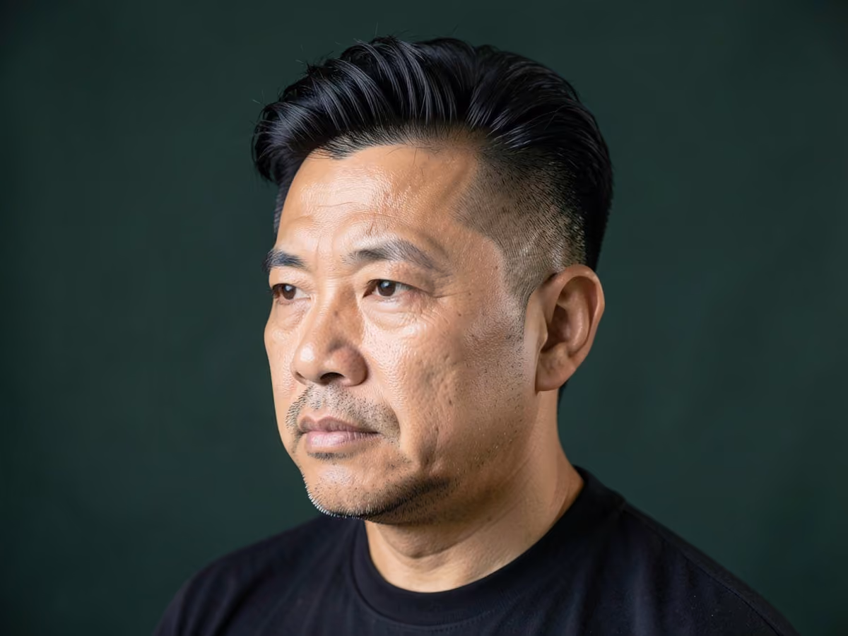Man with a surfer hair for triangle faces