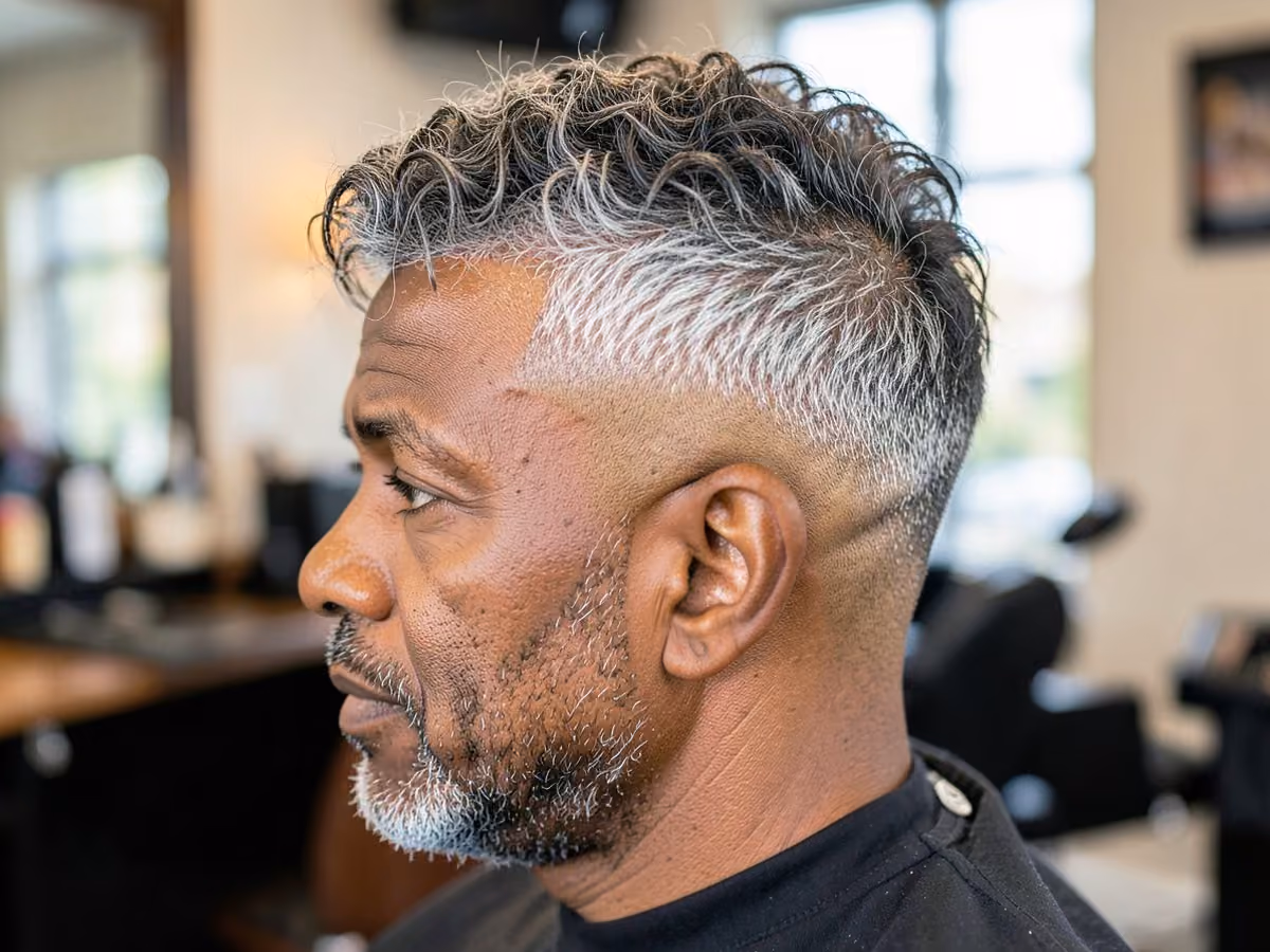 Man with a surfer hair with mid fade