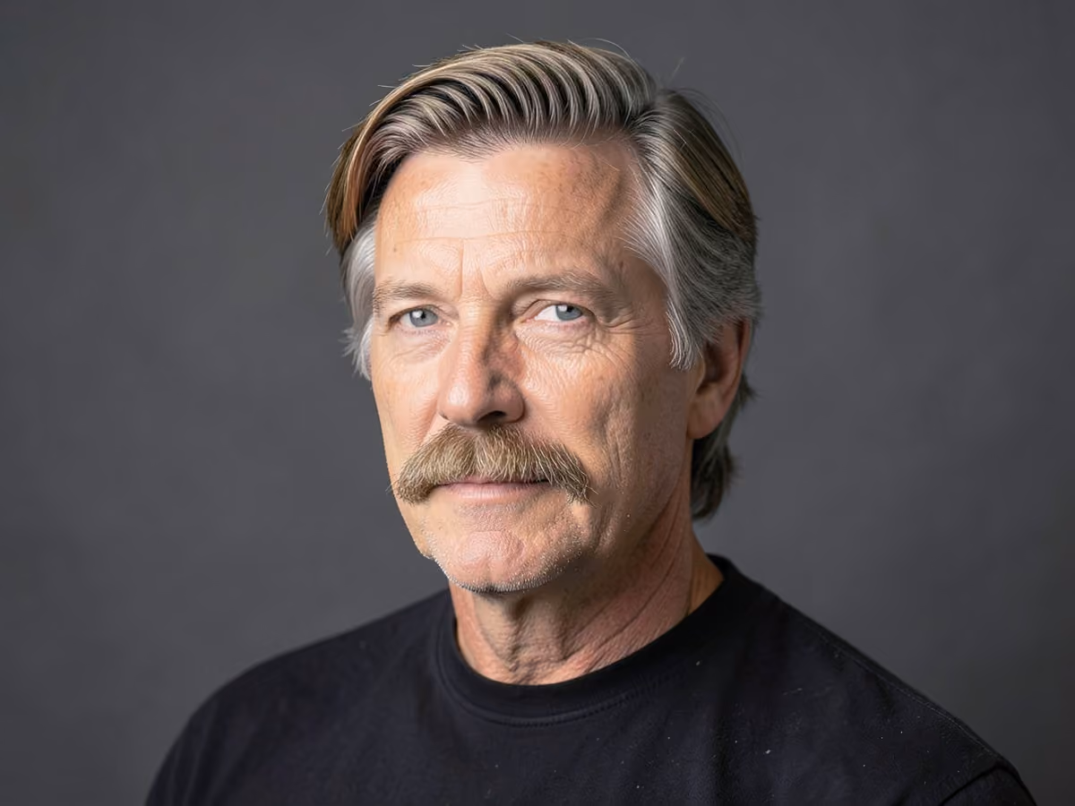 Man with a surfer hair with mustache