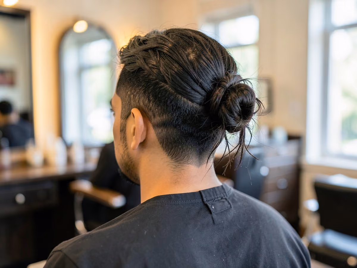 Man with a surfer man bun haircut