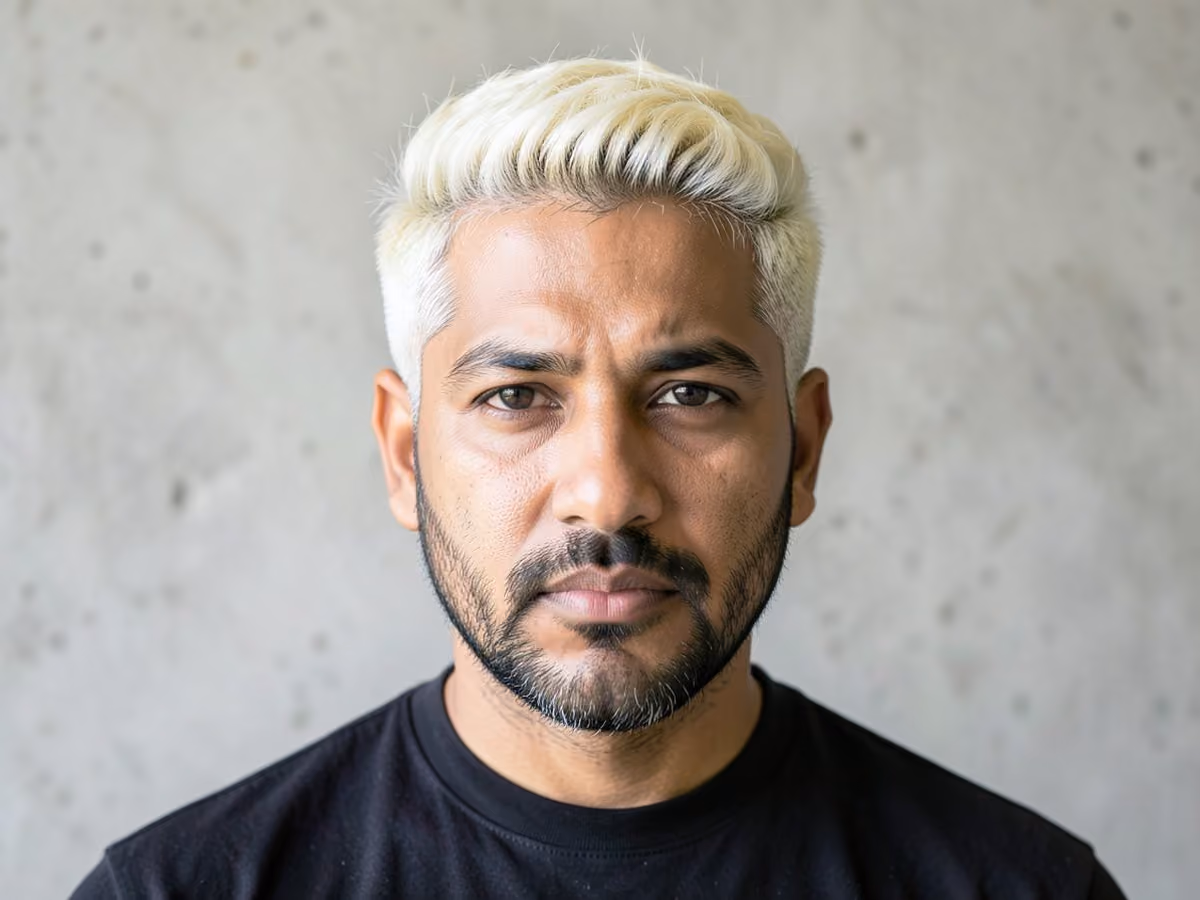 Man with a blonde takuache cut