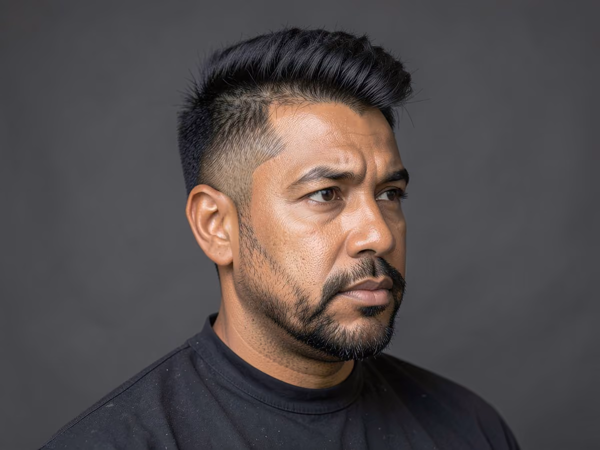 Man with a fluffy takuache cut