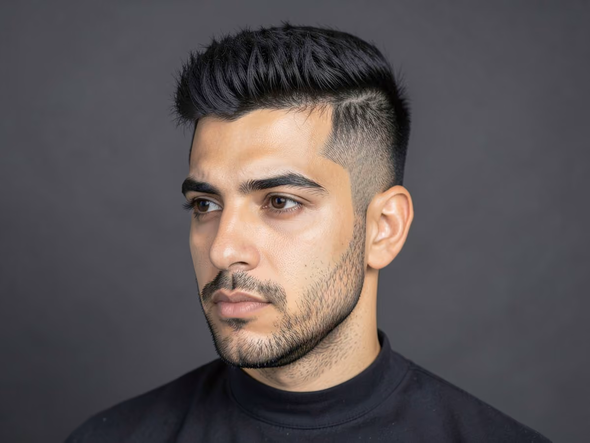 Man with a takuache fringe up haircut