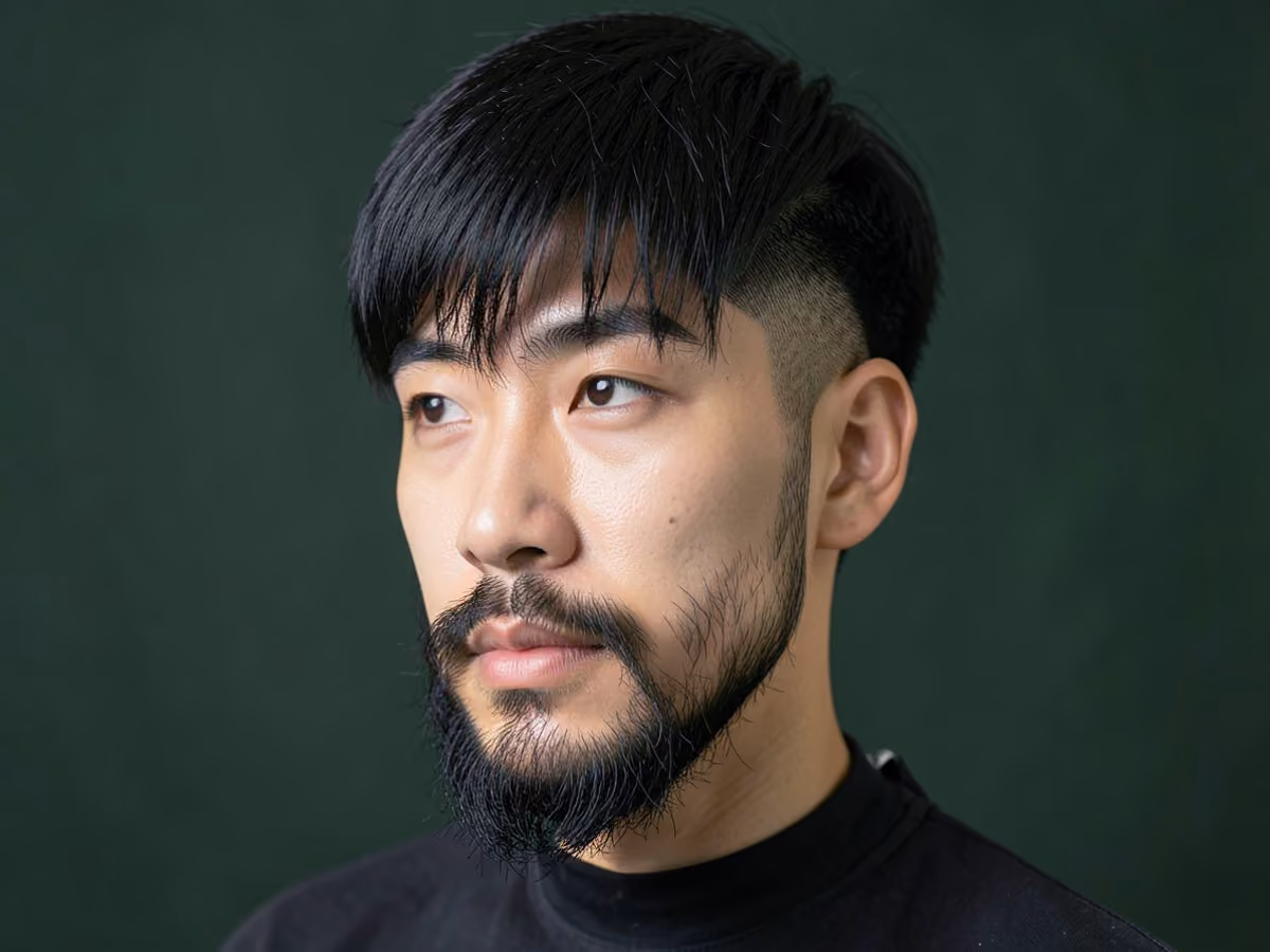 Man with an asian tape up haircut