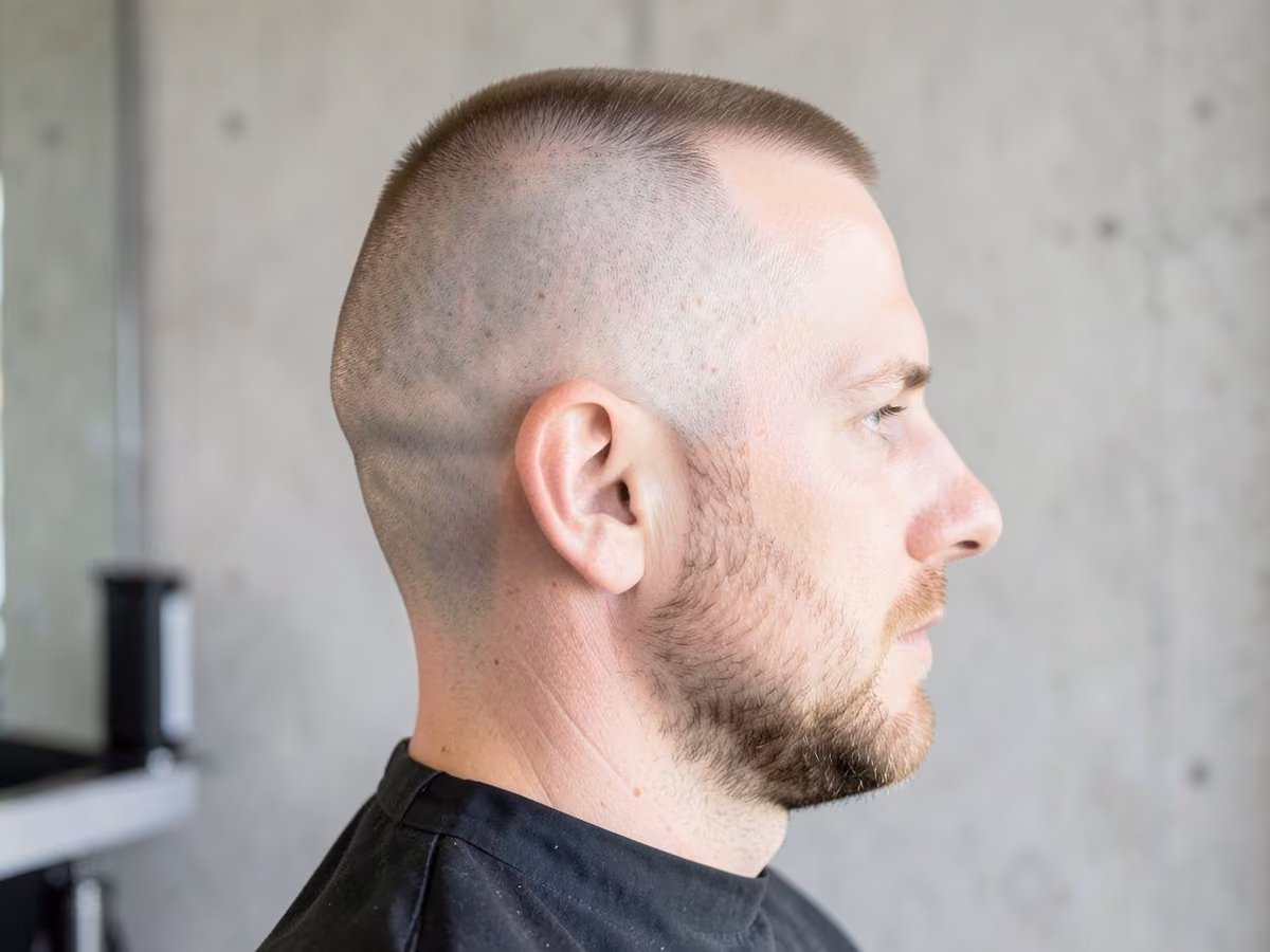 Man with a tape up for receding hairline