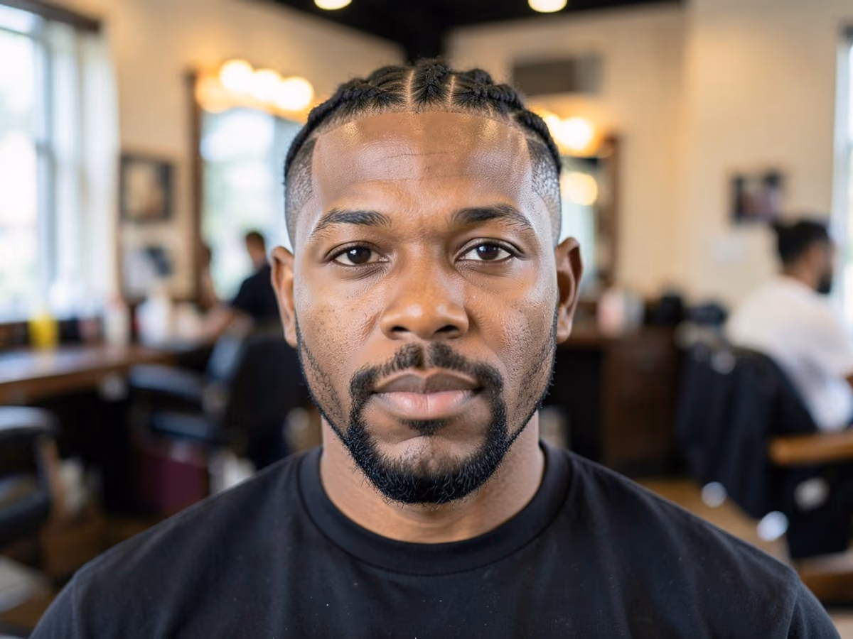 Man with a tape up with cornrows haircut
