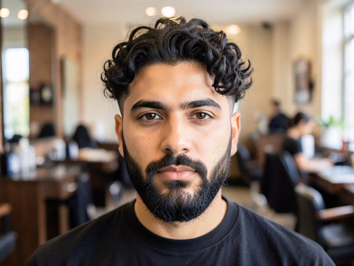 Man with a tape up with curls haircut
