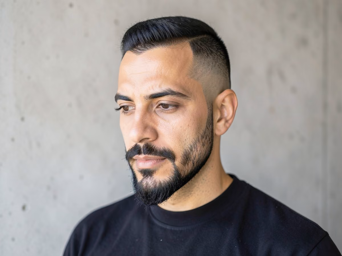 Man with a tape up with goatee haircut