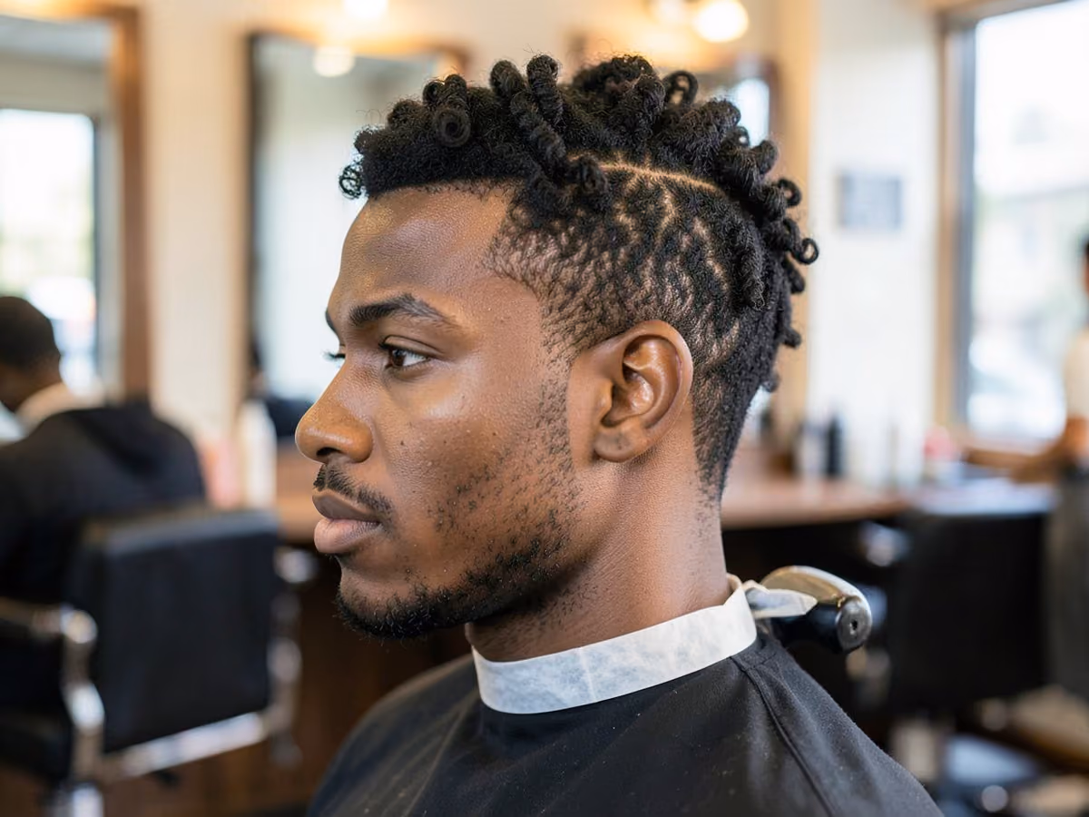 Man with a tape up with sponge twists haircut