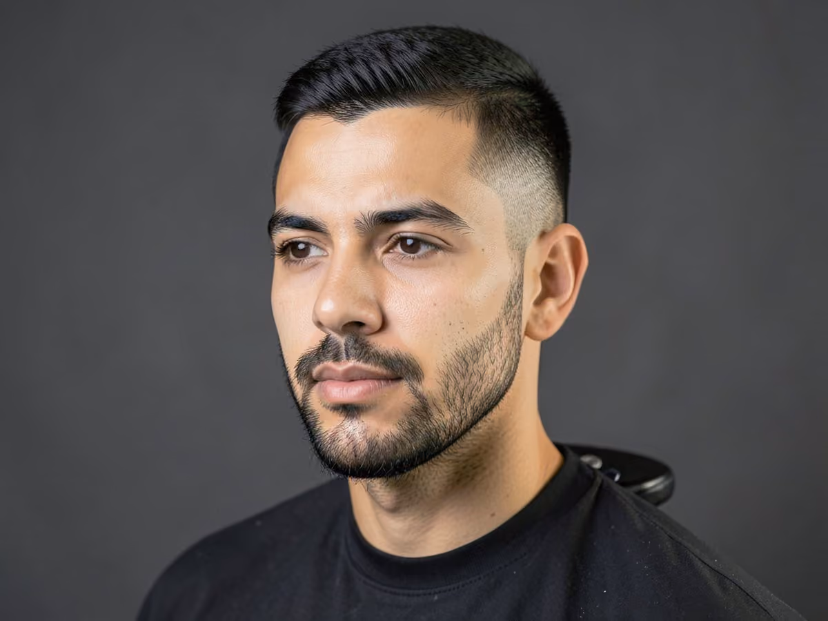 Man with a tape up with stubble haircut