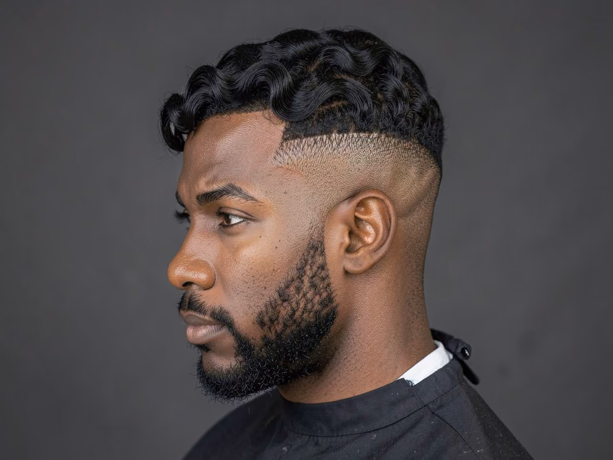 Man with a tape up with waves haircut