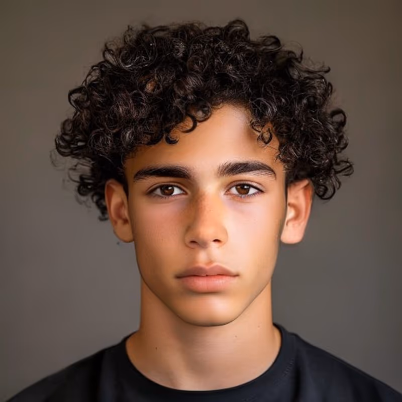Curly Top with Fade hairstyle for men 2026 — Teenage Guys Haircuts variation, best for Natural curls, modern frame, modern barbering by Master Stylist Jessica Hamilton