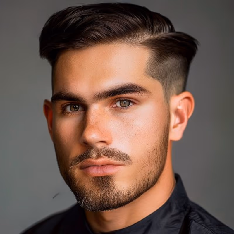 Temple Fade Comb Over hairstyle for men 2026 — Temple Fade variation, best for A polished, professional look, modern barbering by Master Stylist Jessica Hamilton