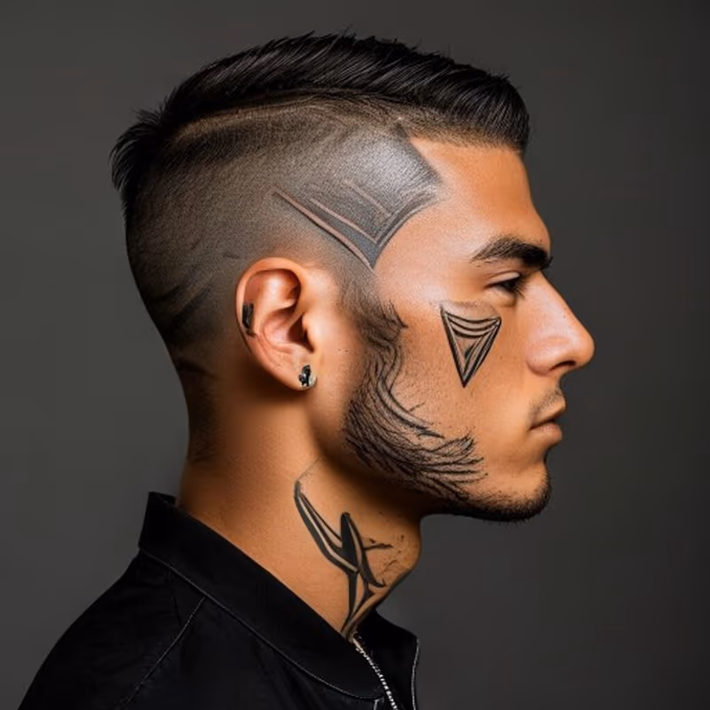 Temple Fade with Design hairstyle for men 2026 — Temple Fade variation, best for Statement, eye-catching looks, modern barbering by Master Stylist Jessica Hamilton
