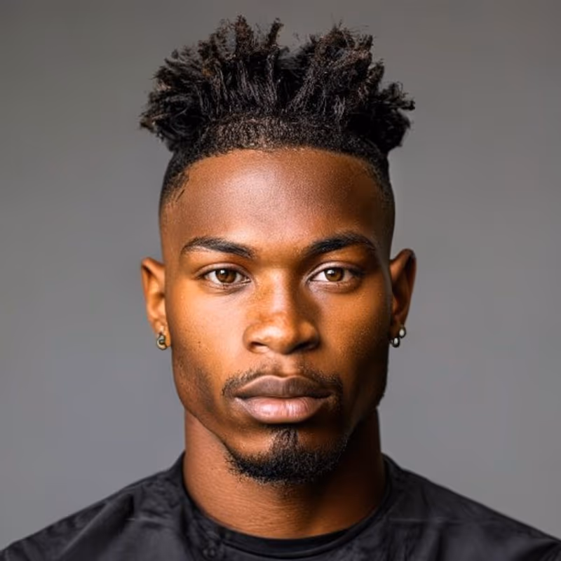 Temple Fade Frohawk hairstyle for men 2026 — Temple Fade variation, best for Bold, edgy statement looks, modern barbering by Master Stylist Jessica Hamilton