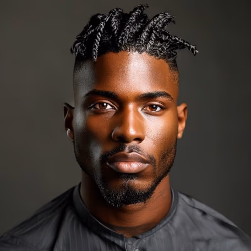 Temple Fade with Twists hairstyle for men 2026 — Temple Fade variation, best for Defined twist texture, modern barbering by Master Stylist Jessica Hamilton