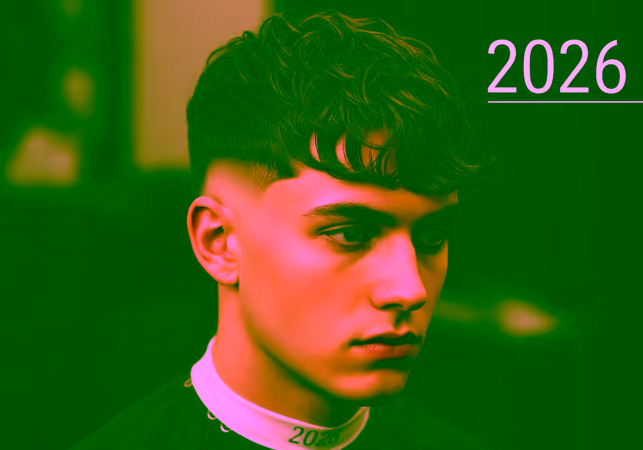 Textured Crop with Curtain Fringe hairstyle for men 2026 — textured crop variation, best for heart and oval faces + wavy hair, modern barbering by Master Stylist Jessica Hamilton