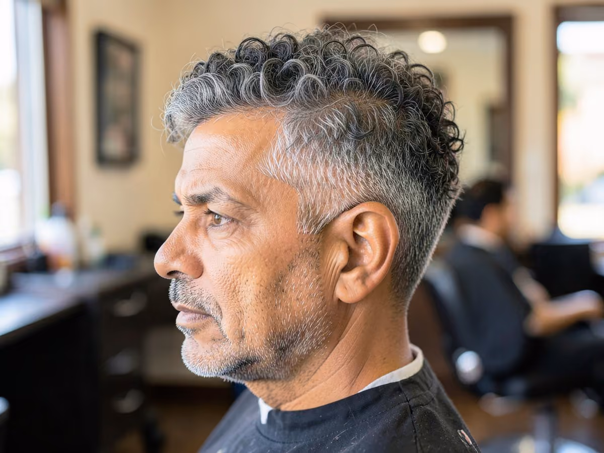Man with a thick curly hair taper