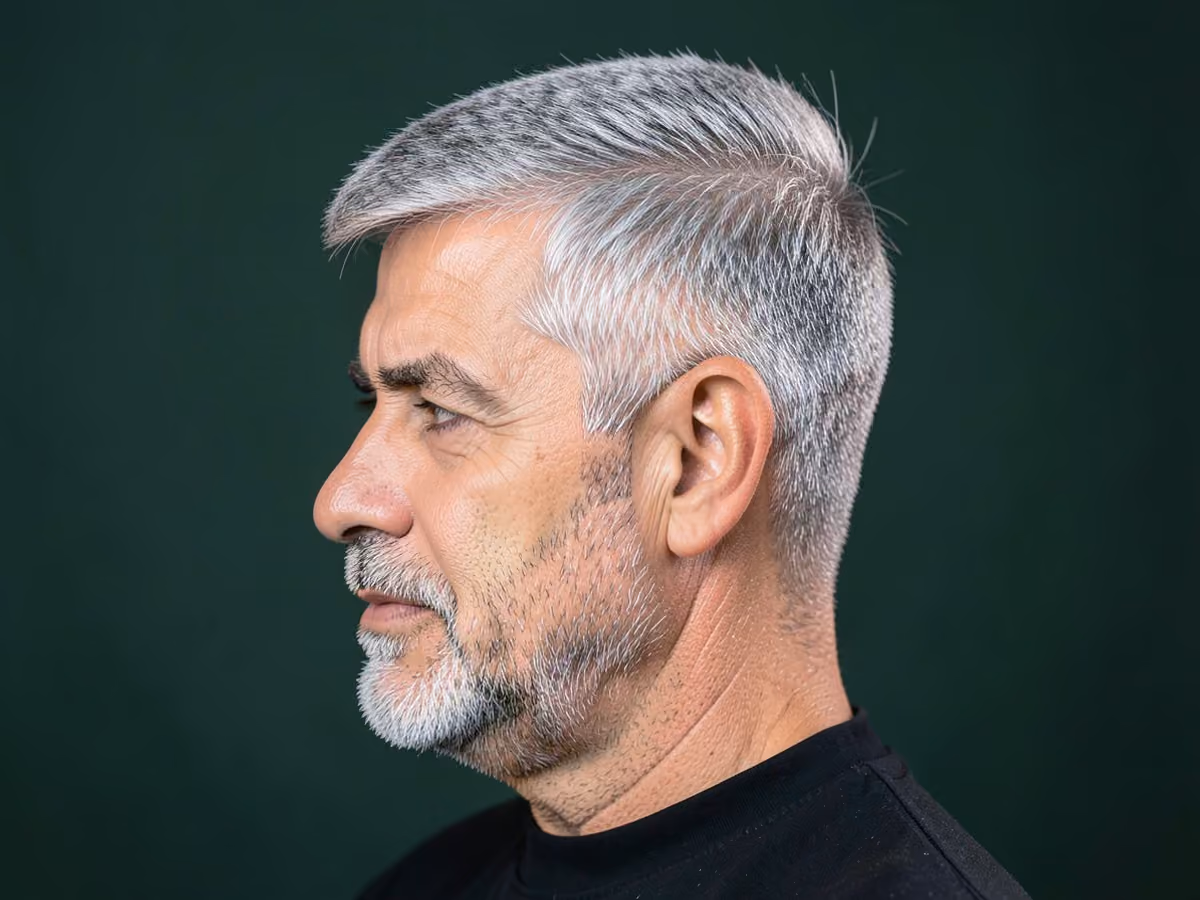 Man with a thick hair caesar cut