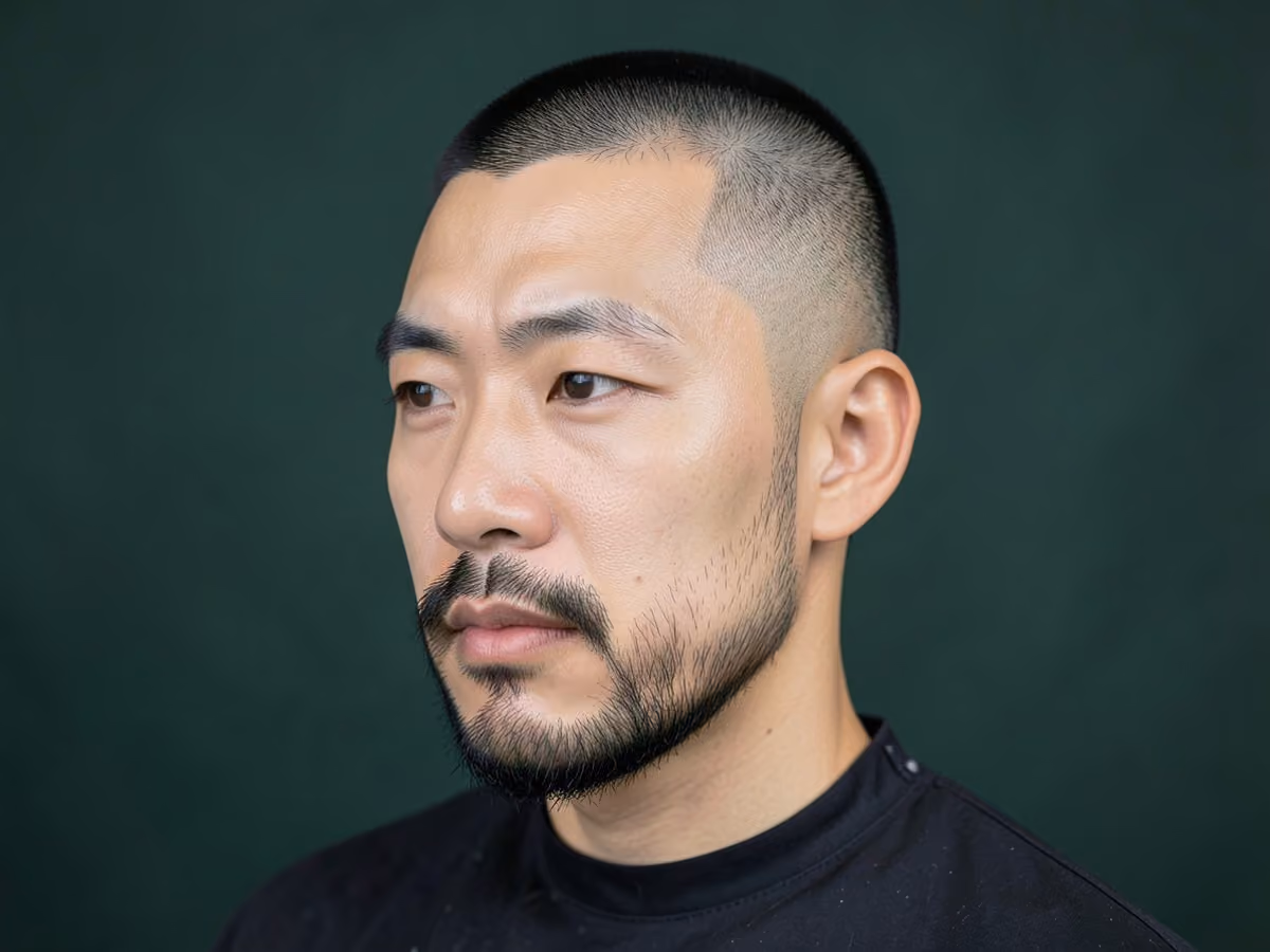 Man with a short thin hair with boxed beard